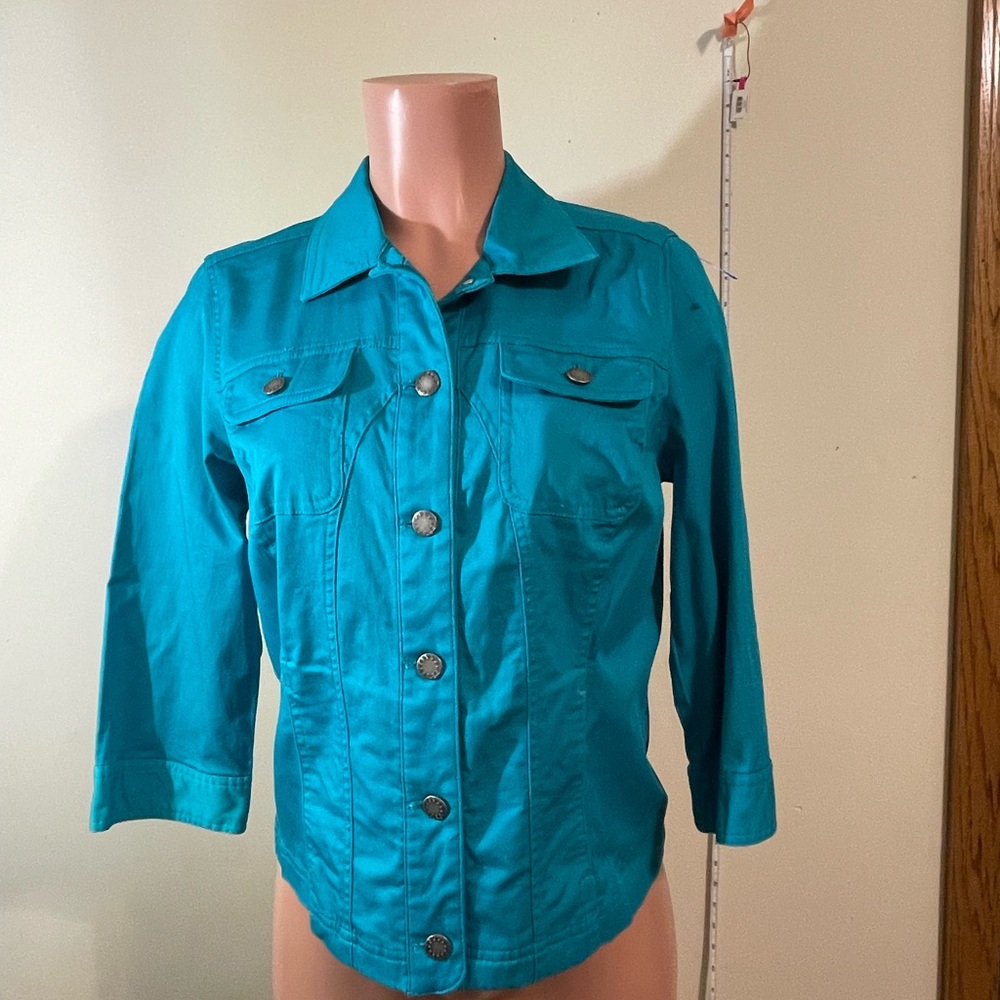 Christopher Banks Jacket women turquoise Small w/front pocket snap closure